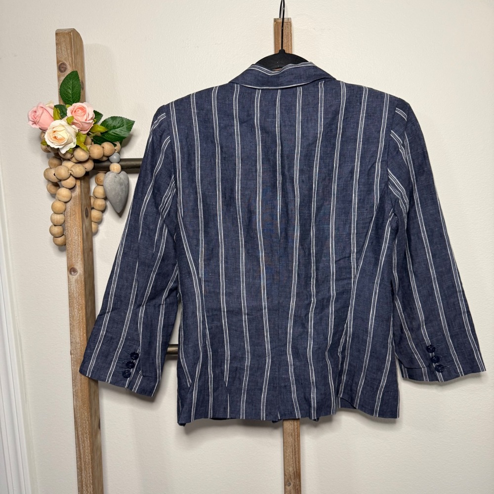Cabi Womens Blazer Size 8 Navy White Stripe Linen Button Front Style 871 - Picture 4 of 9